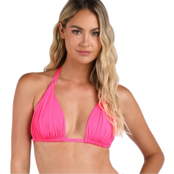 La Blanca Women’s Island Goddess Bright Pink Halter Triangle Bikini Top Size 10 - Picture 6 of 11